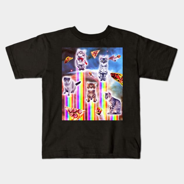 Outer Space Galaxy Cats With Rainbow Kids T-Shirt by Random Galaxy